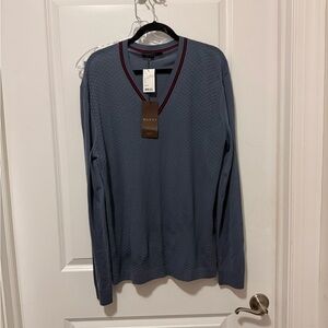Gucci Men's V-Neck Sweater in Blue with Red Trim